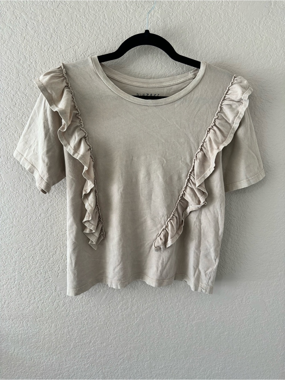 vintage canvas ruffle short sleeve shirt
